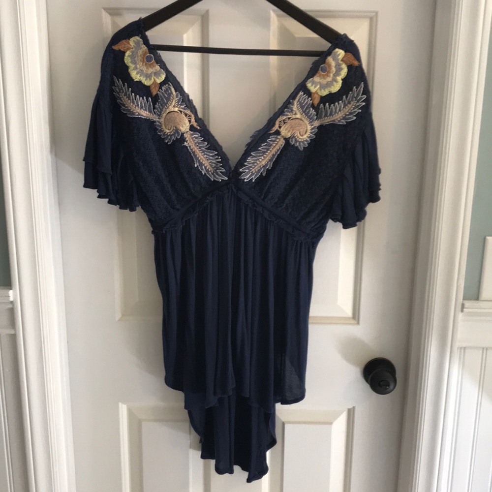 Free People Flowy V neck Blouse